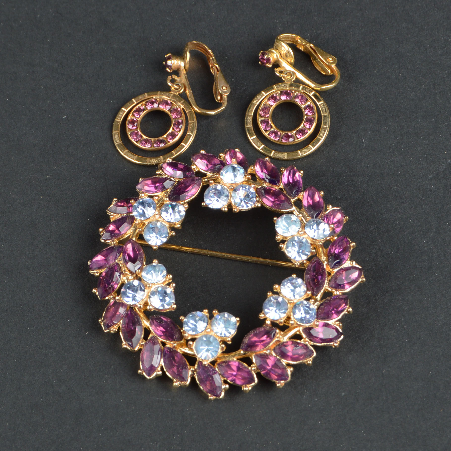 Vintage Trifari Costume Jewelry Brooch and Earrings