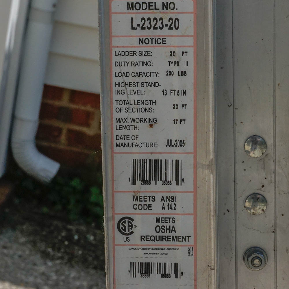 Lousiville Ladder Company 20' Steel Extension Ladder