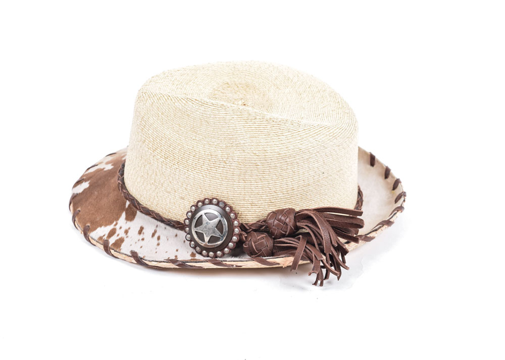 Red Star Riggings Straw and Cowhide Trilby Western Style Hat