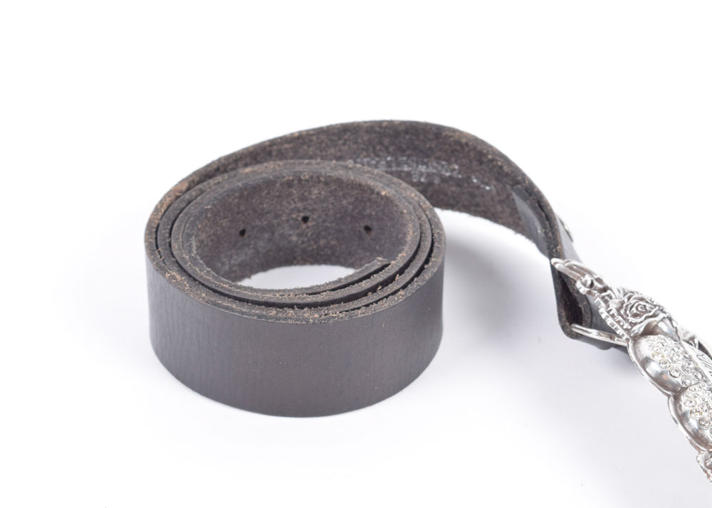 Harley-Davidson Black Leather Belt with Rhinestone Encrusted Belt Buckle