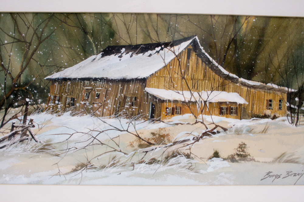 Signed Borys Buzkij Original Watercolor Winterscape