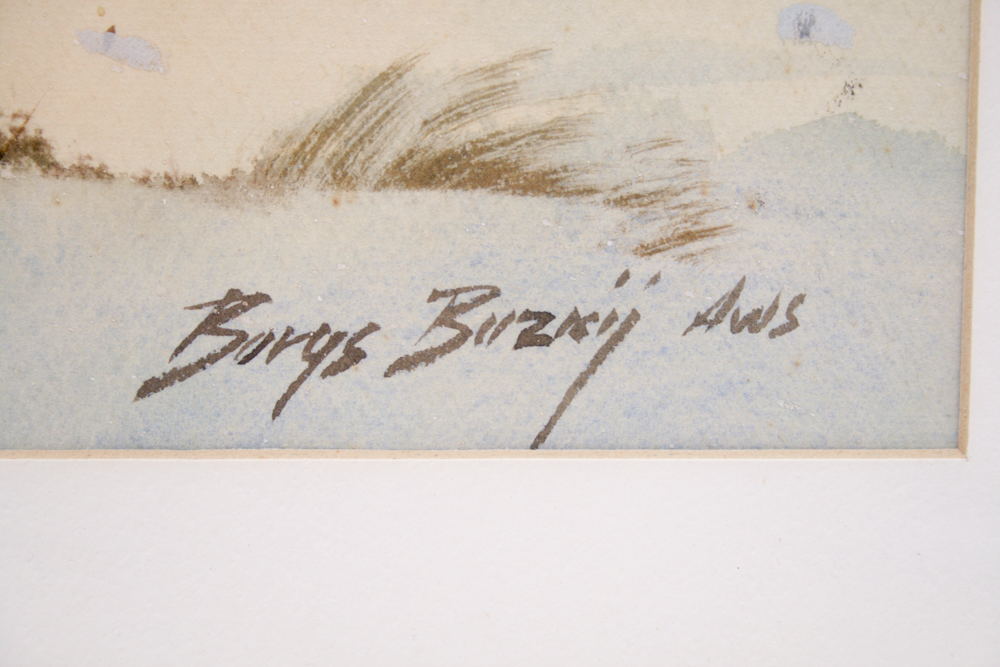 Signed Borys Buzkij Original Watercolor Winterscape