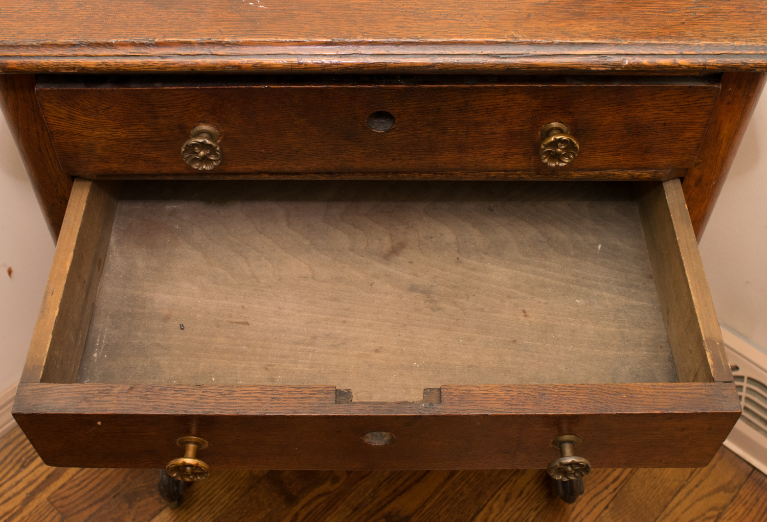 Oak Duncan Phyfe Lyre Sewing Chest Circa 1890's
