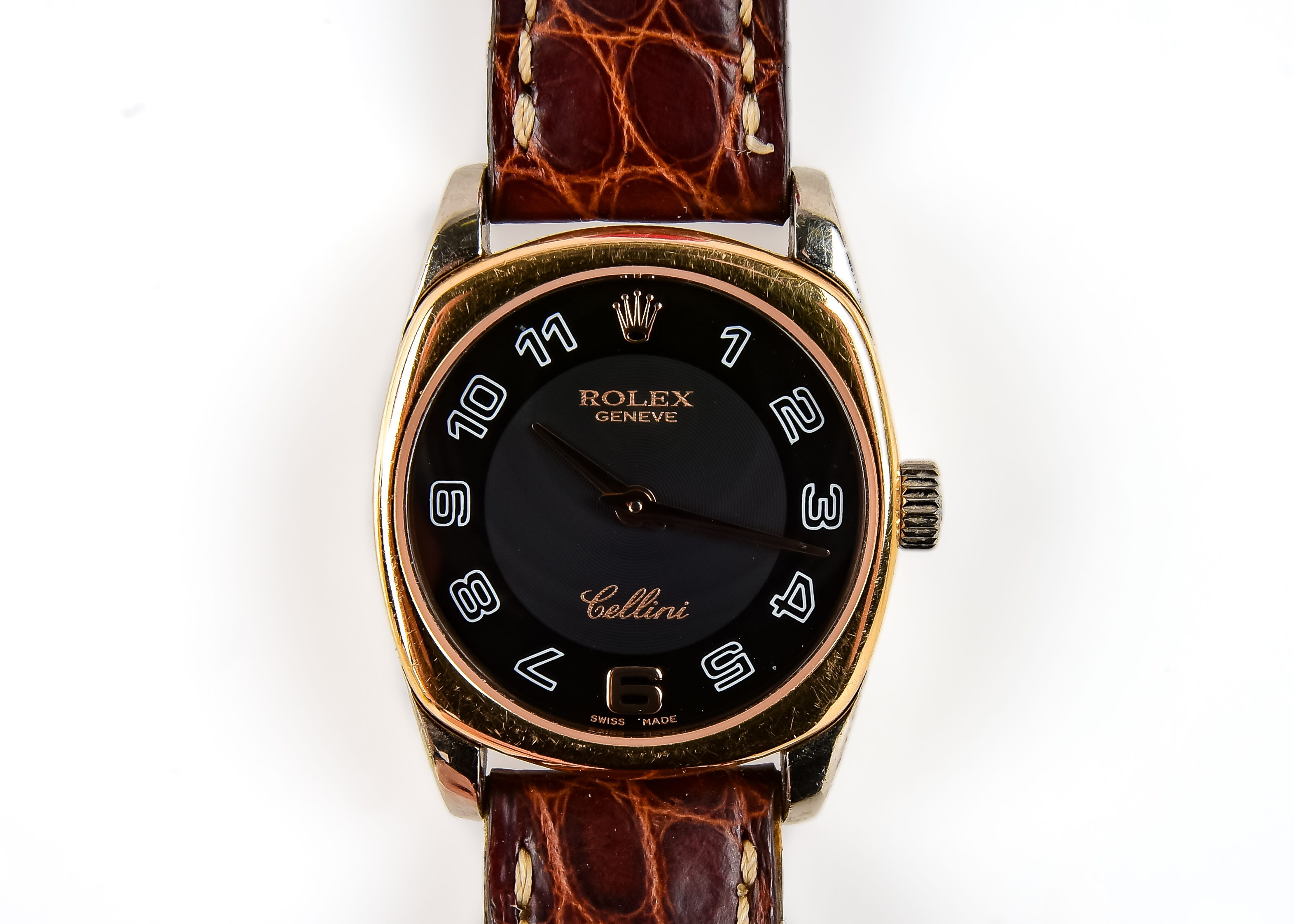 Ladies Cellini Rolex Watch 18k Rose and White Gold with a Crocodile Wristband