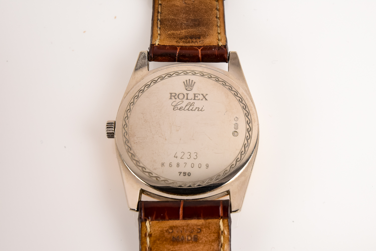 Men's Cellini Rolex Watch 18k Rose and White Gold with a Crocodile Wristband