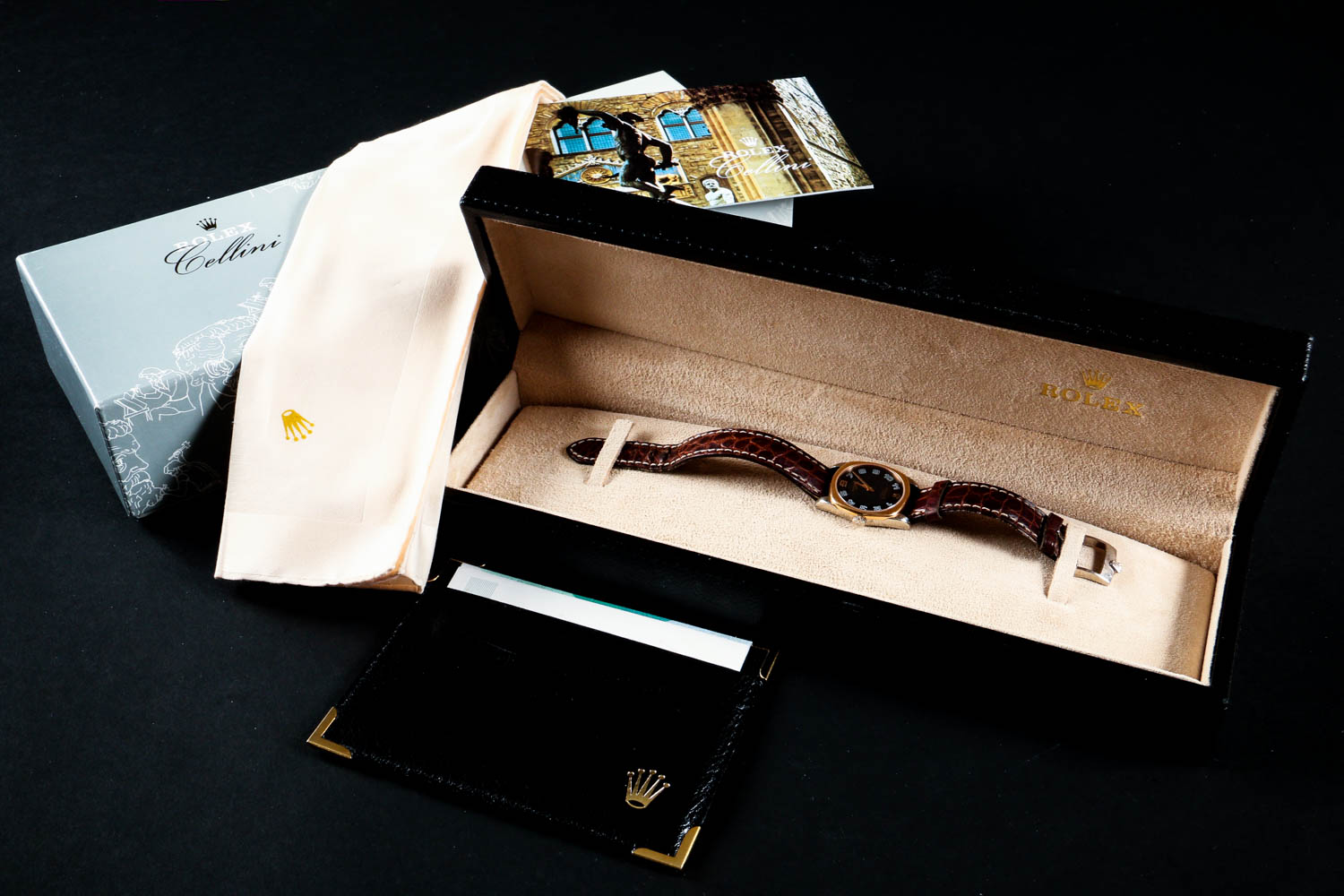 Ladies Cellini Rolex Watch 18k Rose and White Gold with a Crocodile Wristband