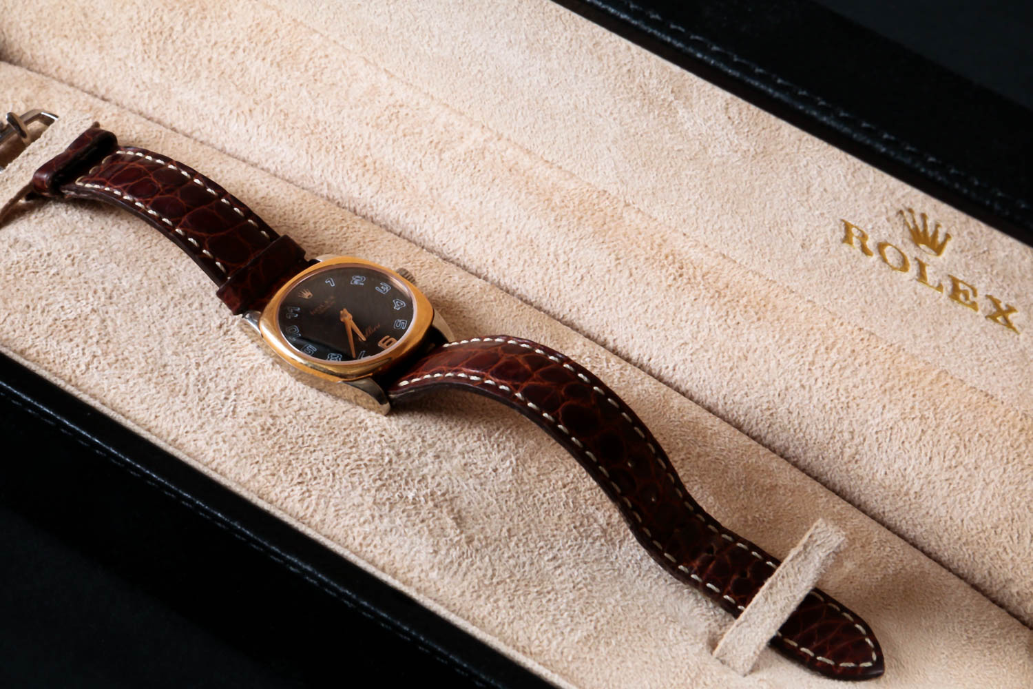 Ladies Cellini Rolex Watch 18k Rose and White Gold with a Crocodile Wristband