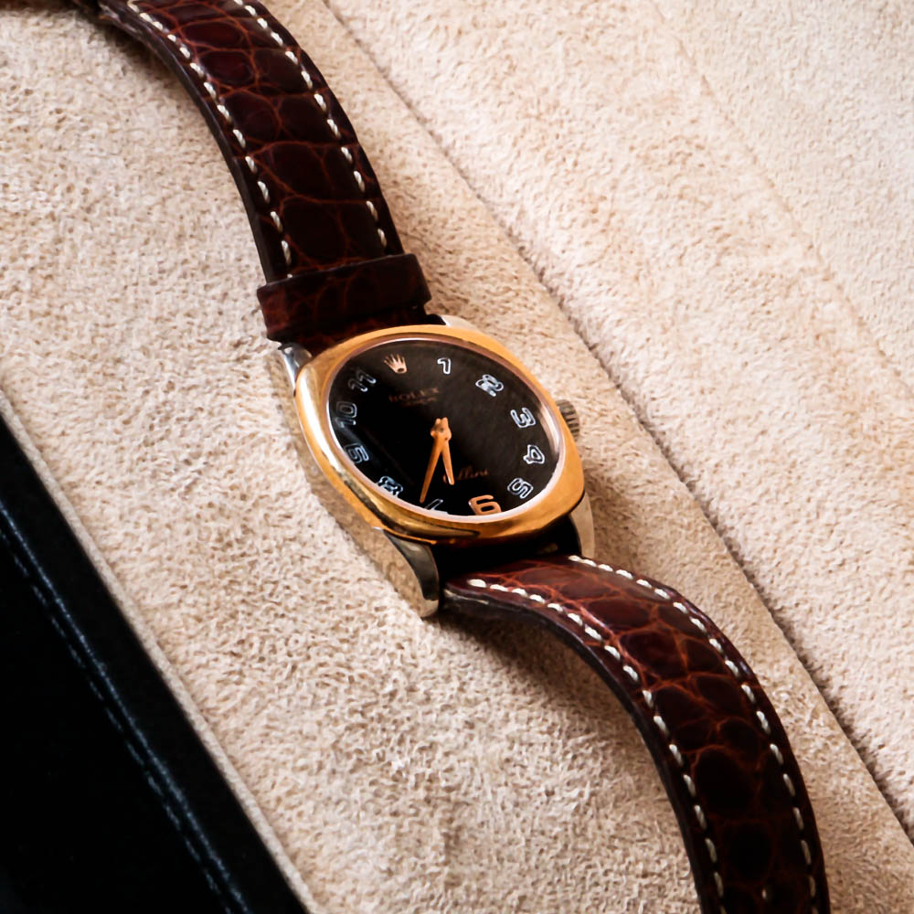 Ladies Cellini Rolex Watch 18k Rose and White Gold with a Crocodile Wristband