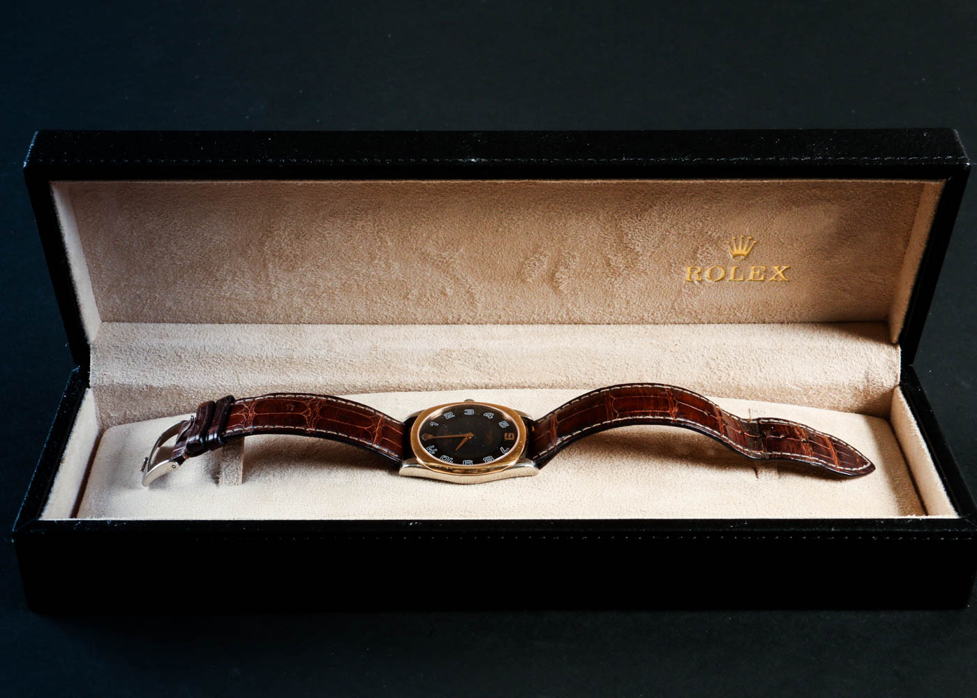 Men's Cellini Rolex Watch 18k Rose and White Gold with a Crocodile Wristband