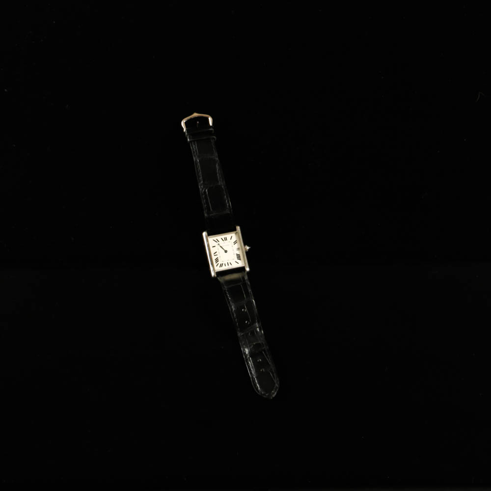 Cartier Classic Tank Watch 18k White Gold with Alligator Wristband