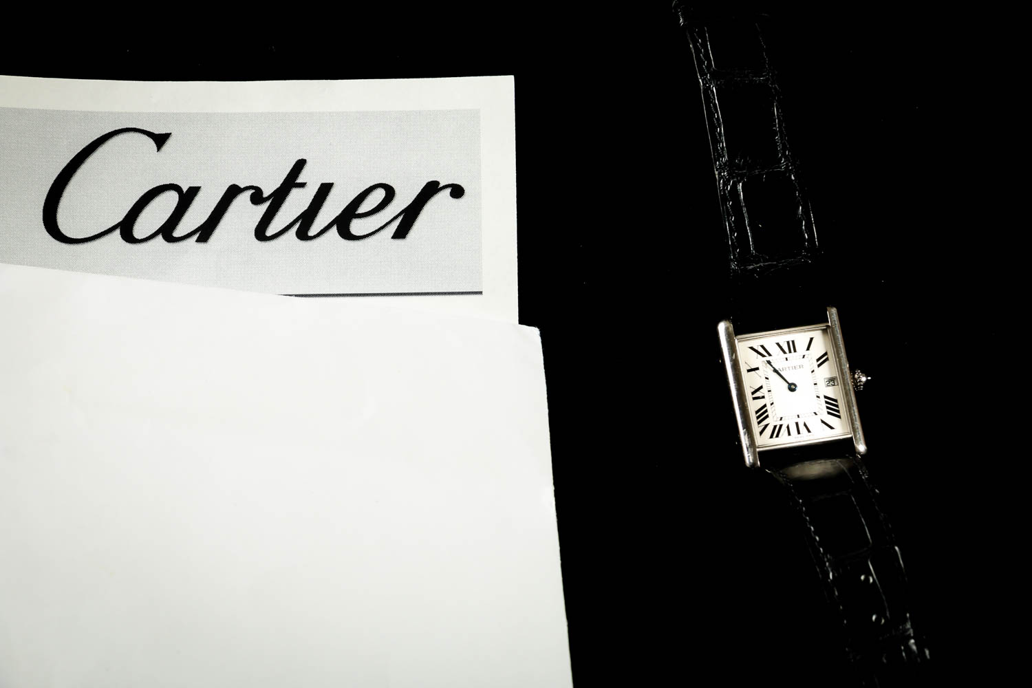 Cartier Classic Tank Watch 18k White Gold with Alligator Wristband