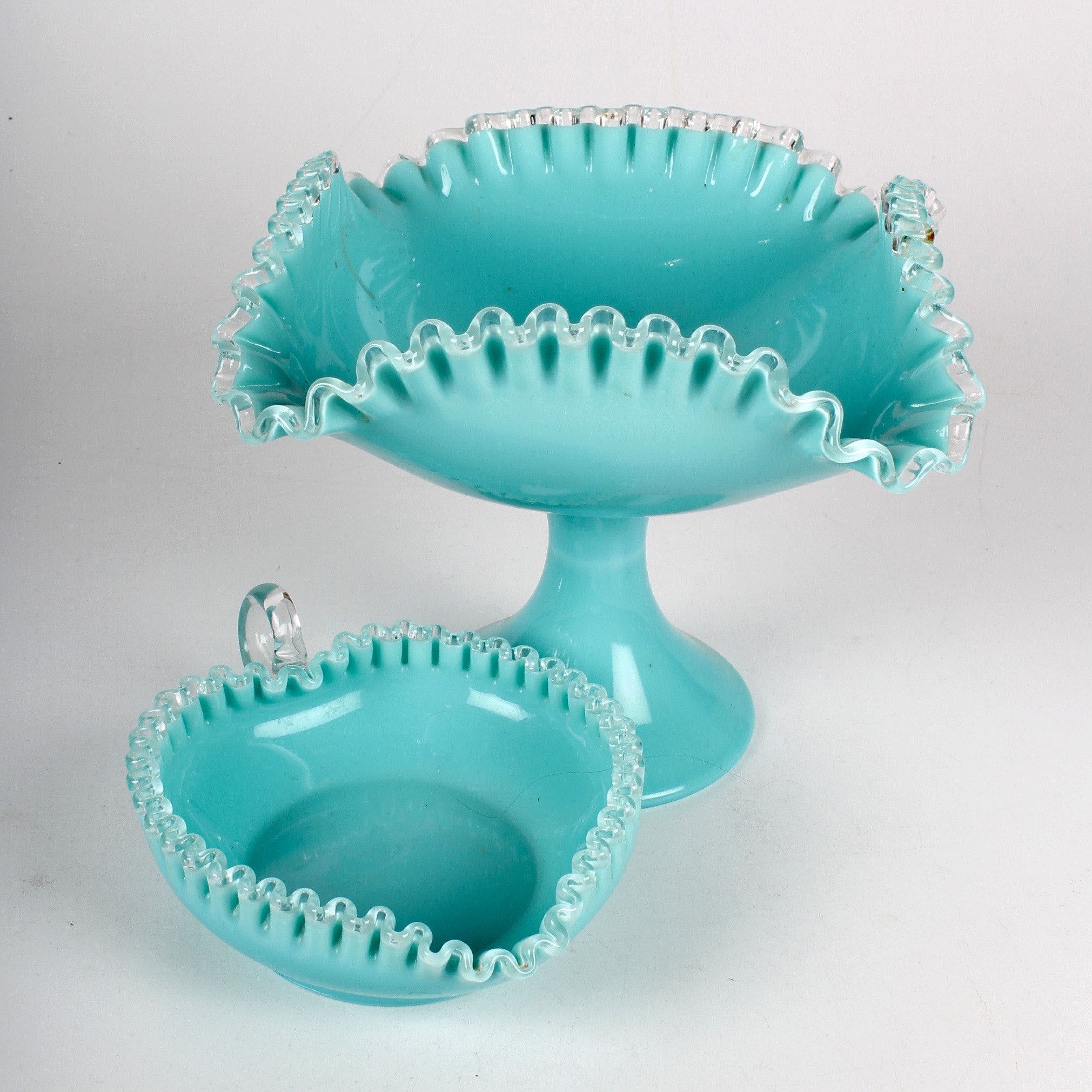 Vintage Fenton Glass Pedestal Dish and Candy Dish