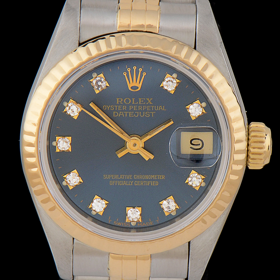 Women's Rolex Datejust 18K Gold and Steel Blue Diamond Dial Watch