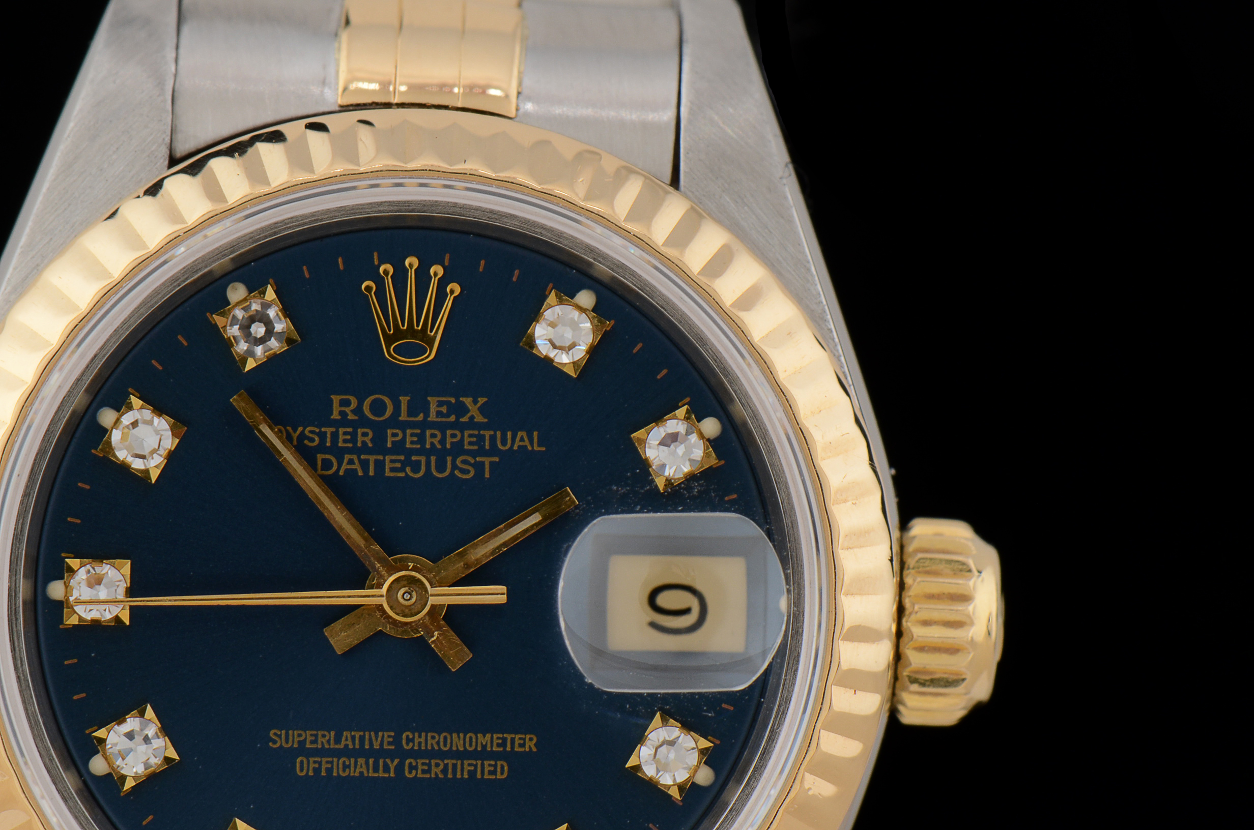 Women's Rolex Datejust 18K Gold and Steel Blue Diamond Dial Watch