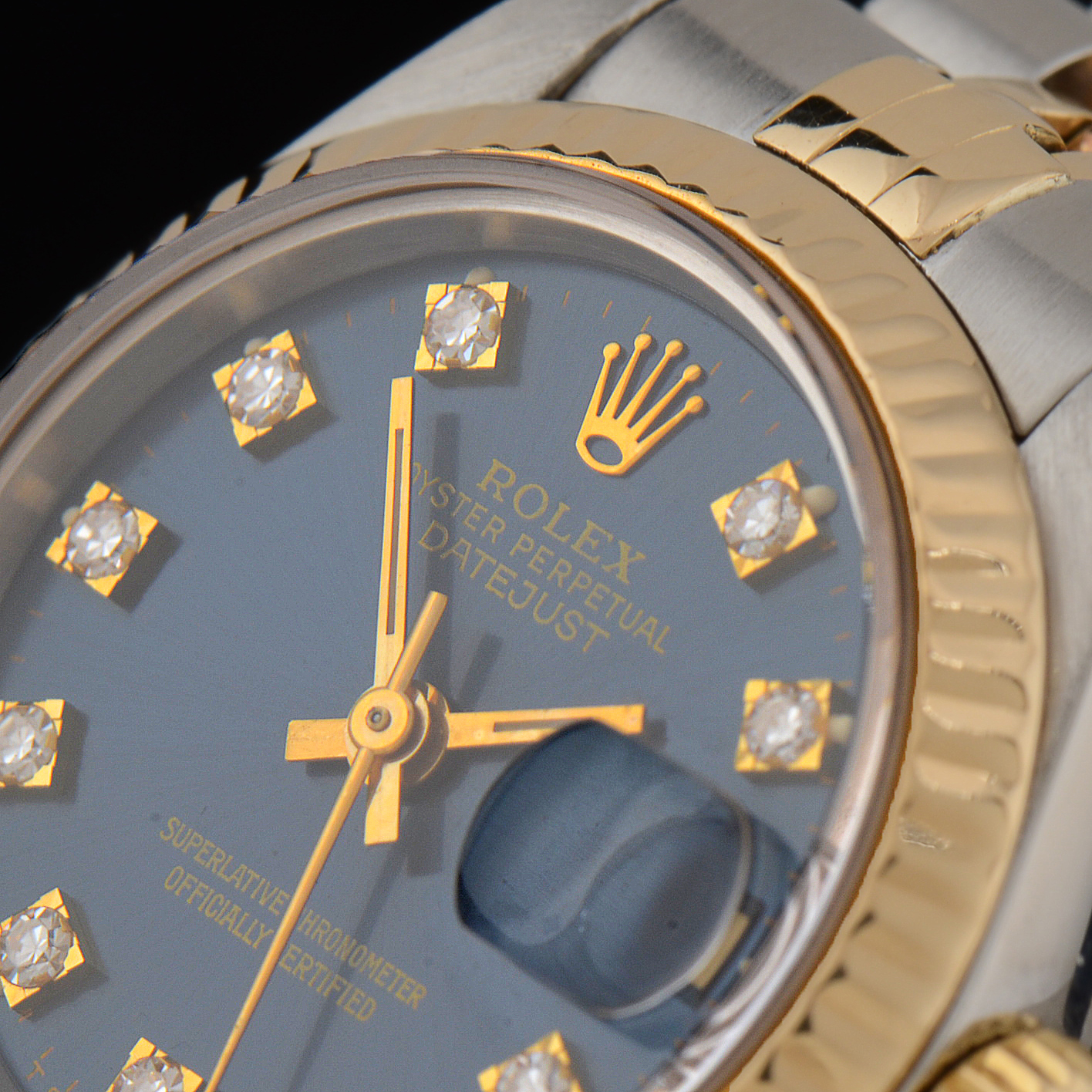 Women's Rolex Datejust 18K Gold and Steel Blue Diamond Dial Watch