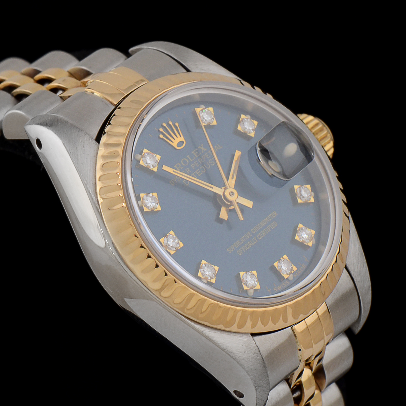 Women's Rolex Datejust 18K Gold and Steel Blue Diamond Dial Watch