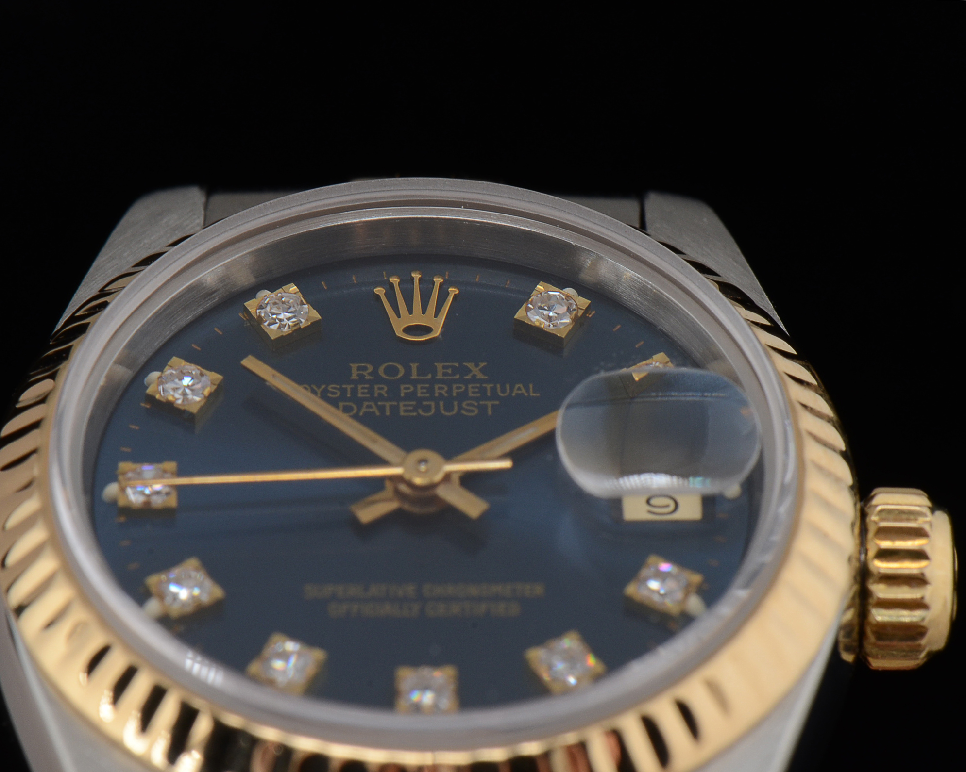 Women's Rolex Datejust 18K Gold and Steel Blue Diamond Dial Watch