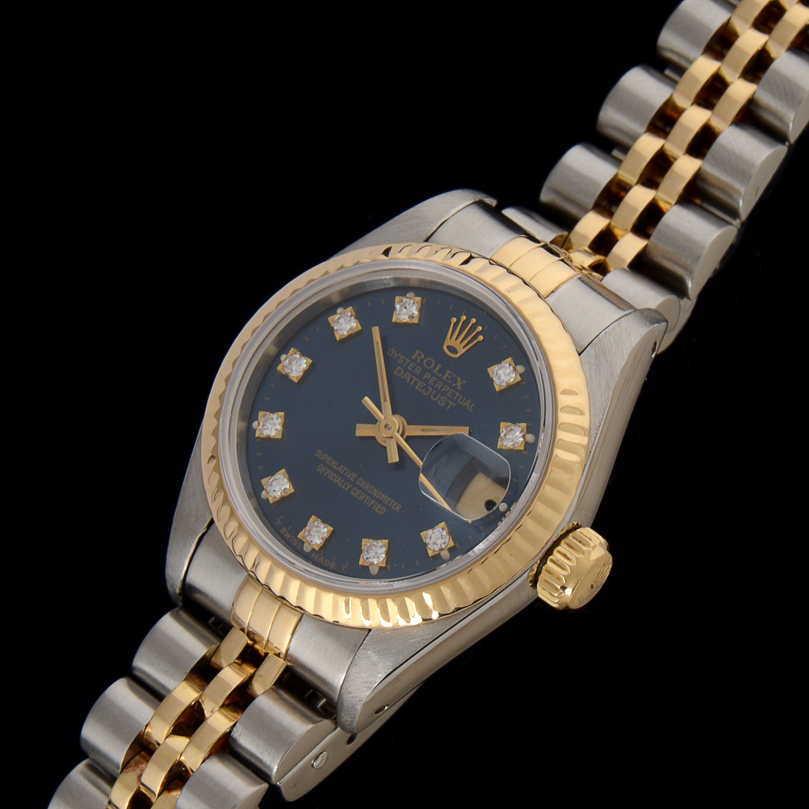 Women's Rolex Datejust 18K Gold and Steel Blue Diamond Dial Watch