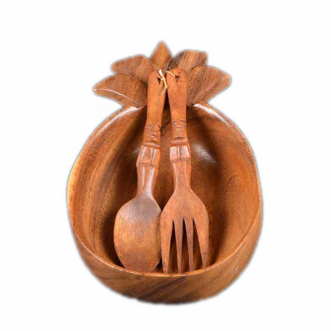 Hawaiian Oak Wood Pineapple Serveware