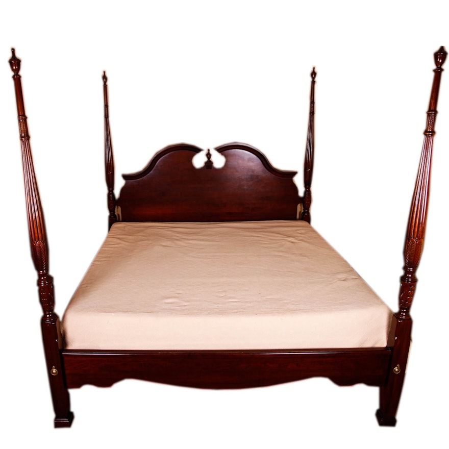 Traditional Mahogany Finish Four Poster King Bed Frame