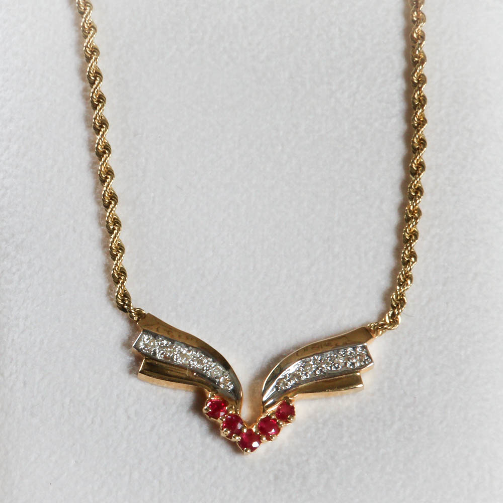 A Gold, Ruby and Diamond Necklace