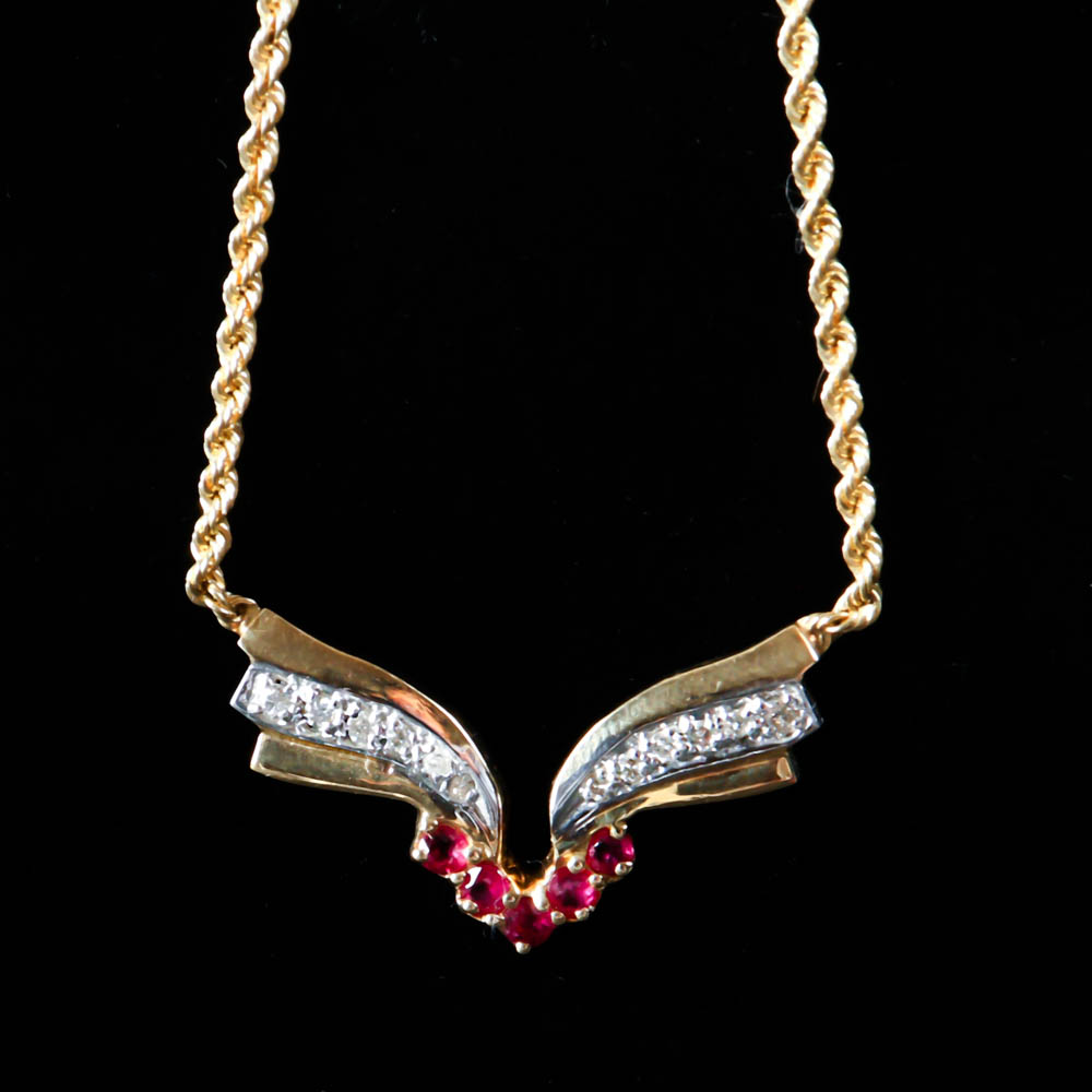 A Gold, Ruby and Diamond Necklace