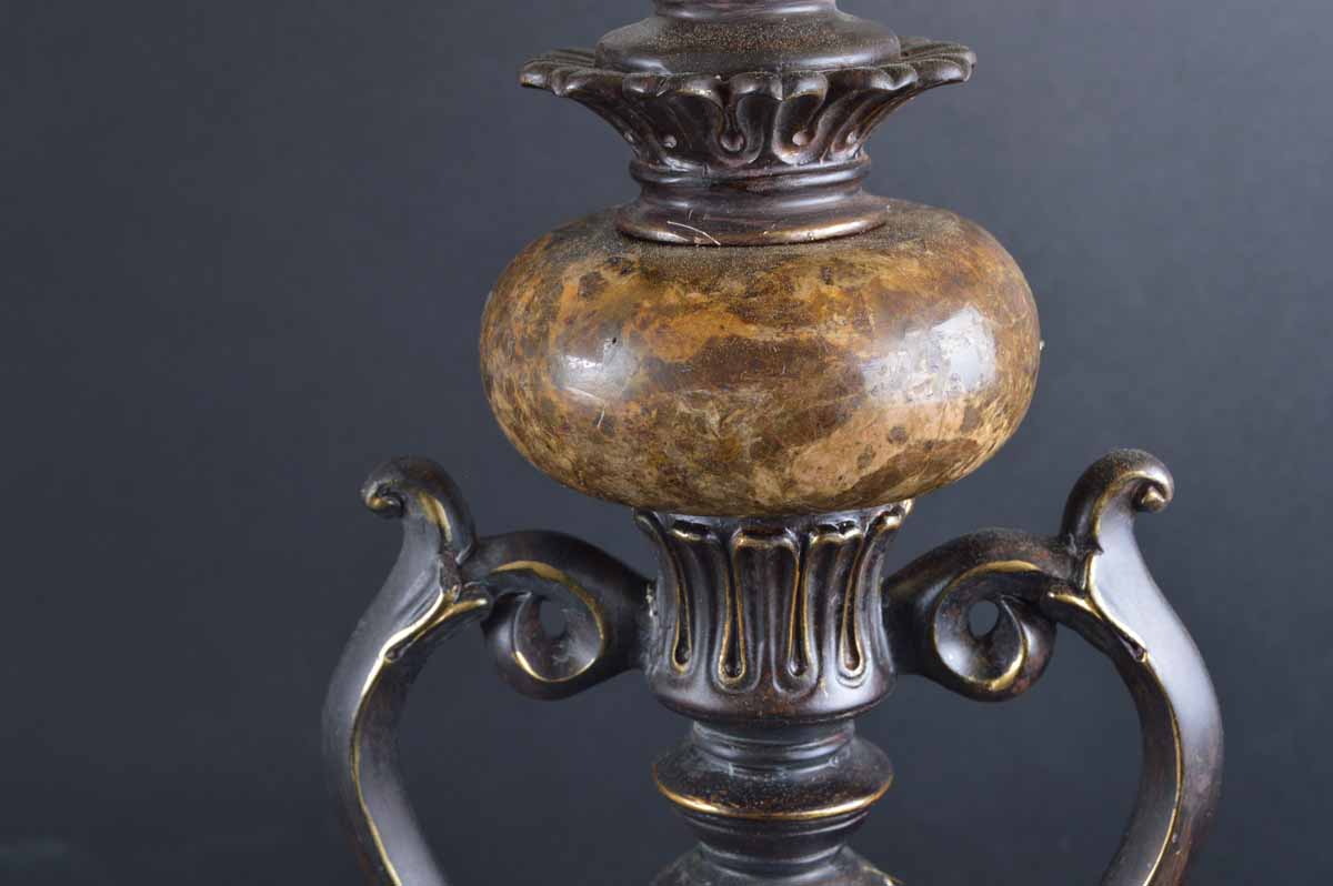 Pair of Metal Table Lamps with Marble Decoration