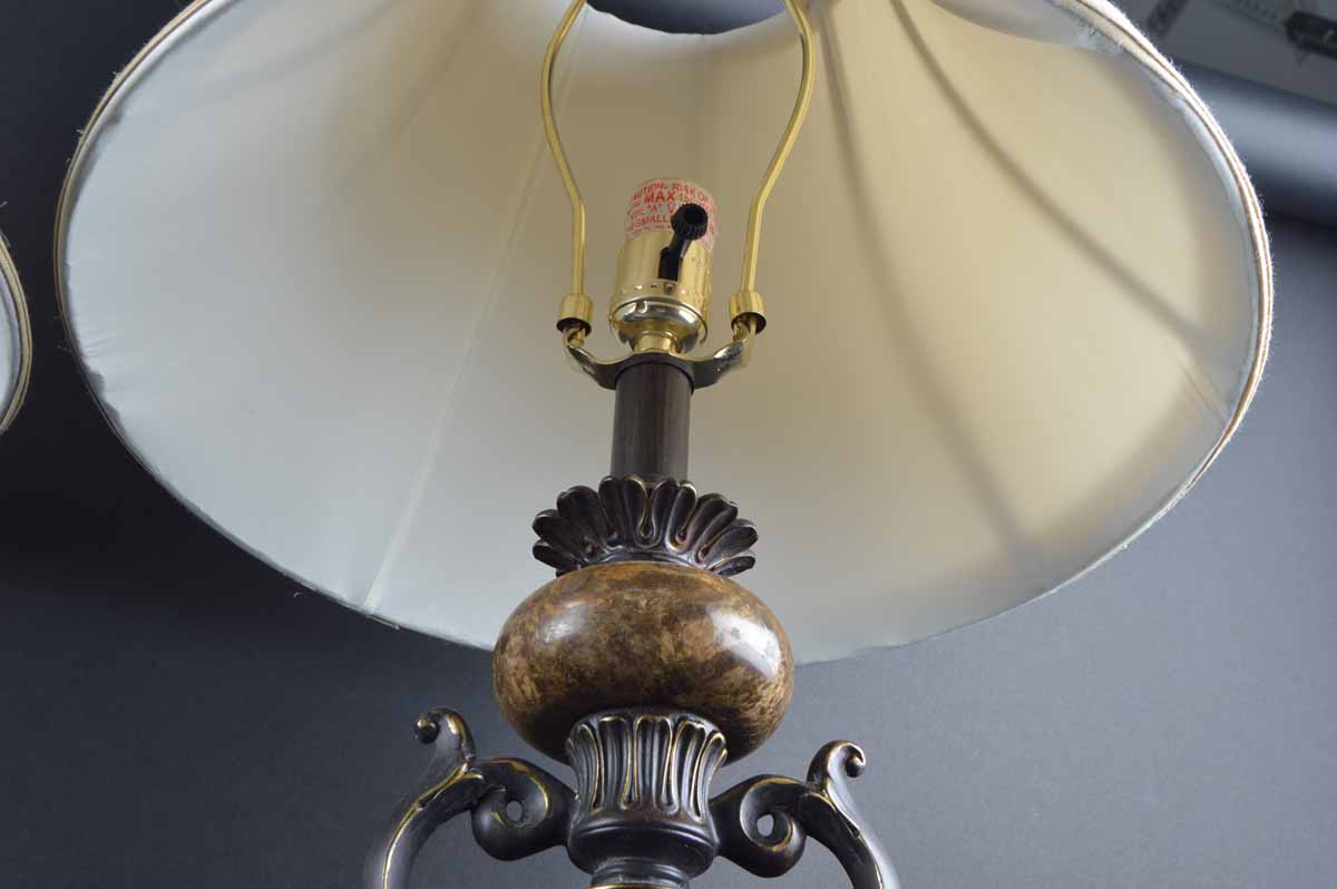 Pair of Metal Table Lamps with Marble Decoration