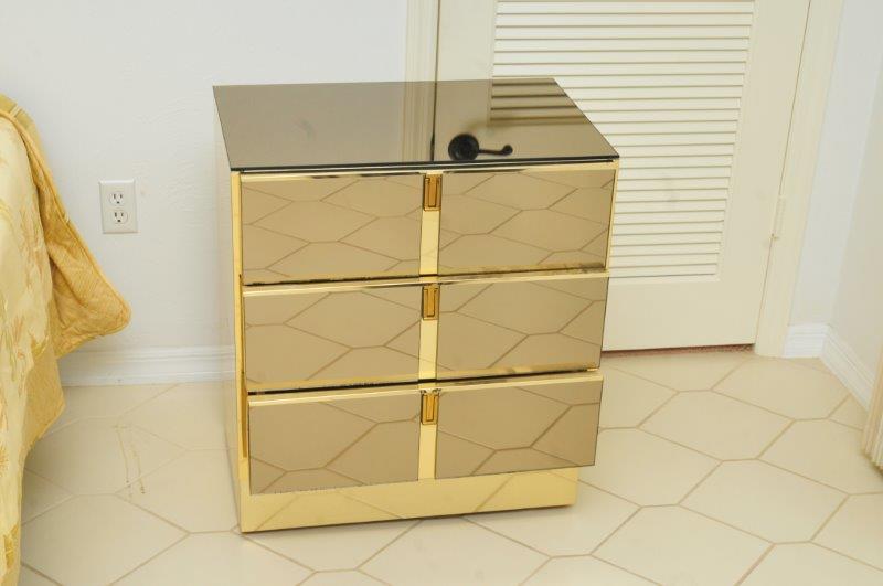 Gold Tone and Smoke Mirrored Bedside Table