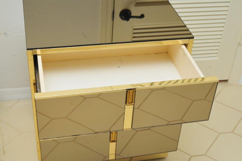 Gold Tone and Smoke Mirrored Bedside Table