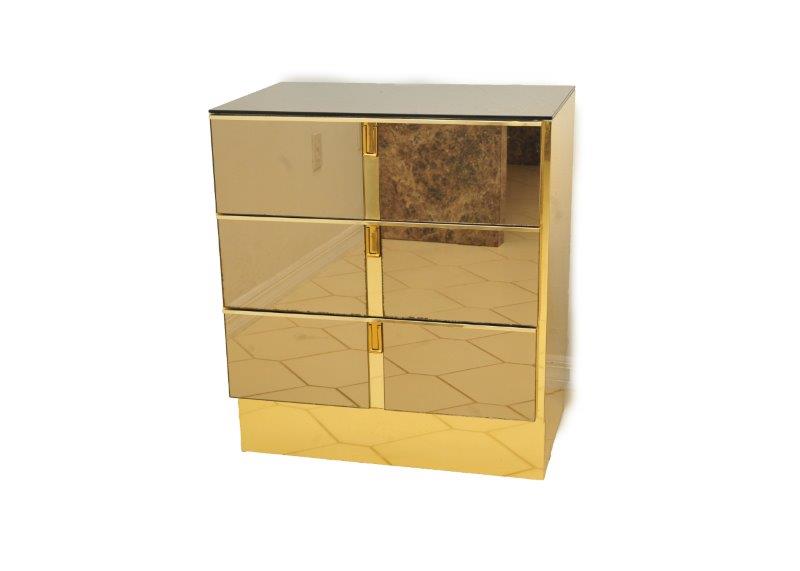 Gold Tone and Smoke Mirrored Bedside Table