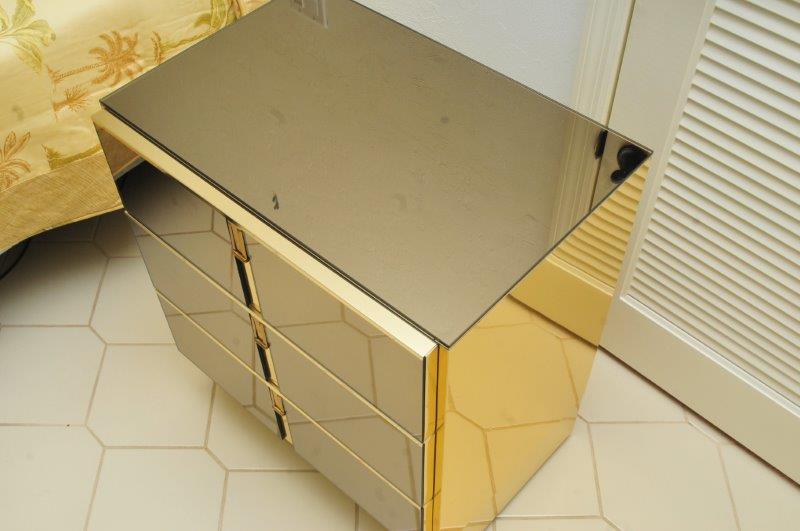 Gold Tone and Smoke Mirrored Bedside Table