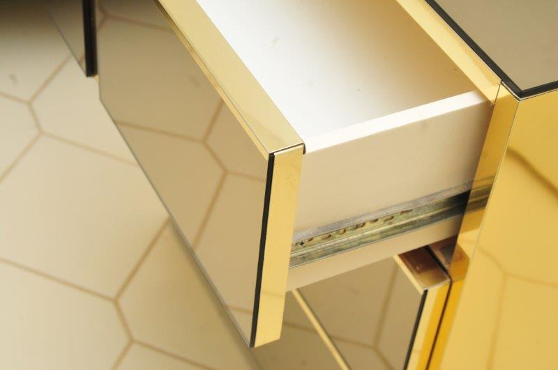 Gold Tone and Smoke Mirrored Bedside Table