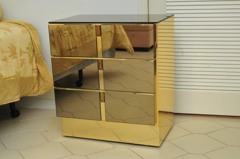 Gold Tone and Smoke Mirrored Bedside Table