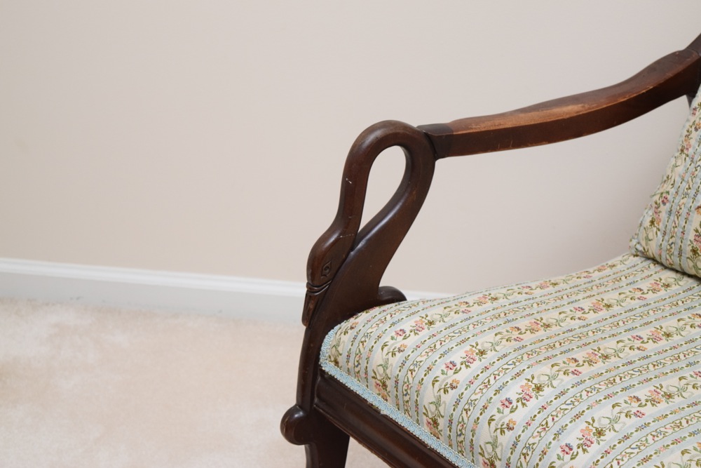 Antique Swan Neck Upholstered Rocking Chair