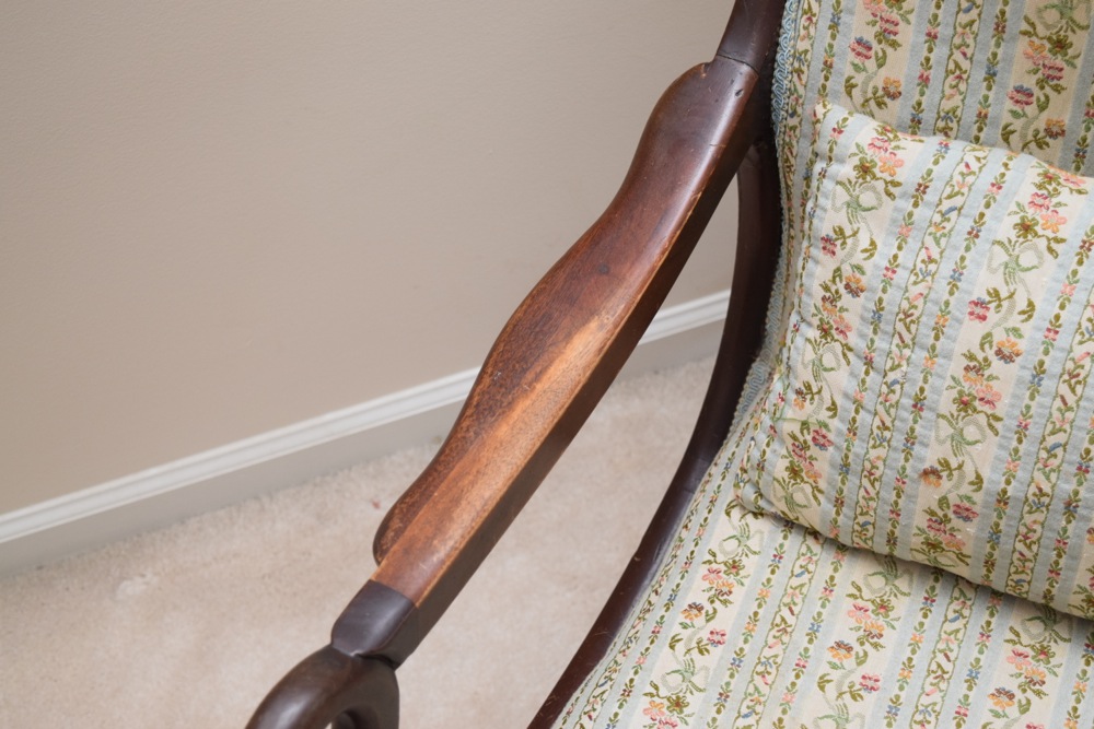 Antique Swan Neck Upholstered Rocking Chair