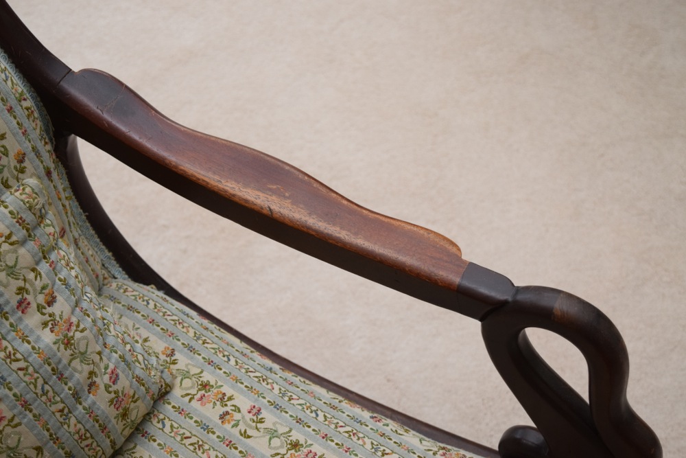 Antique Swan Neck Upholstered Rocking Chair