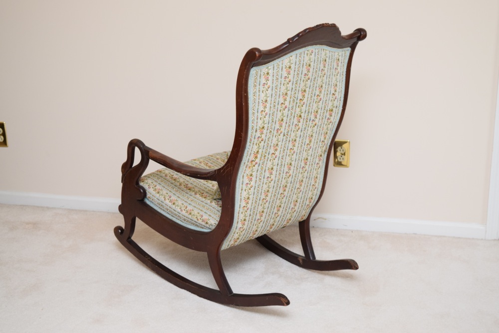 Antique Swan Neck Upholstered Rocking Chair