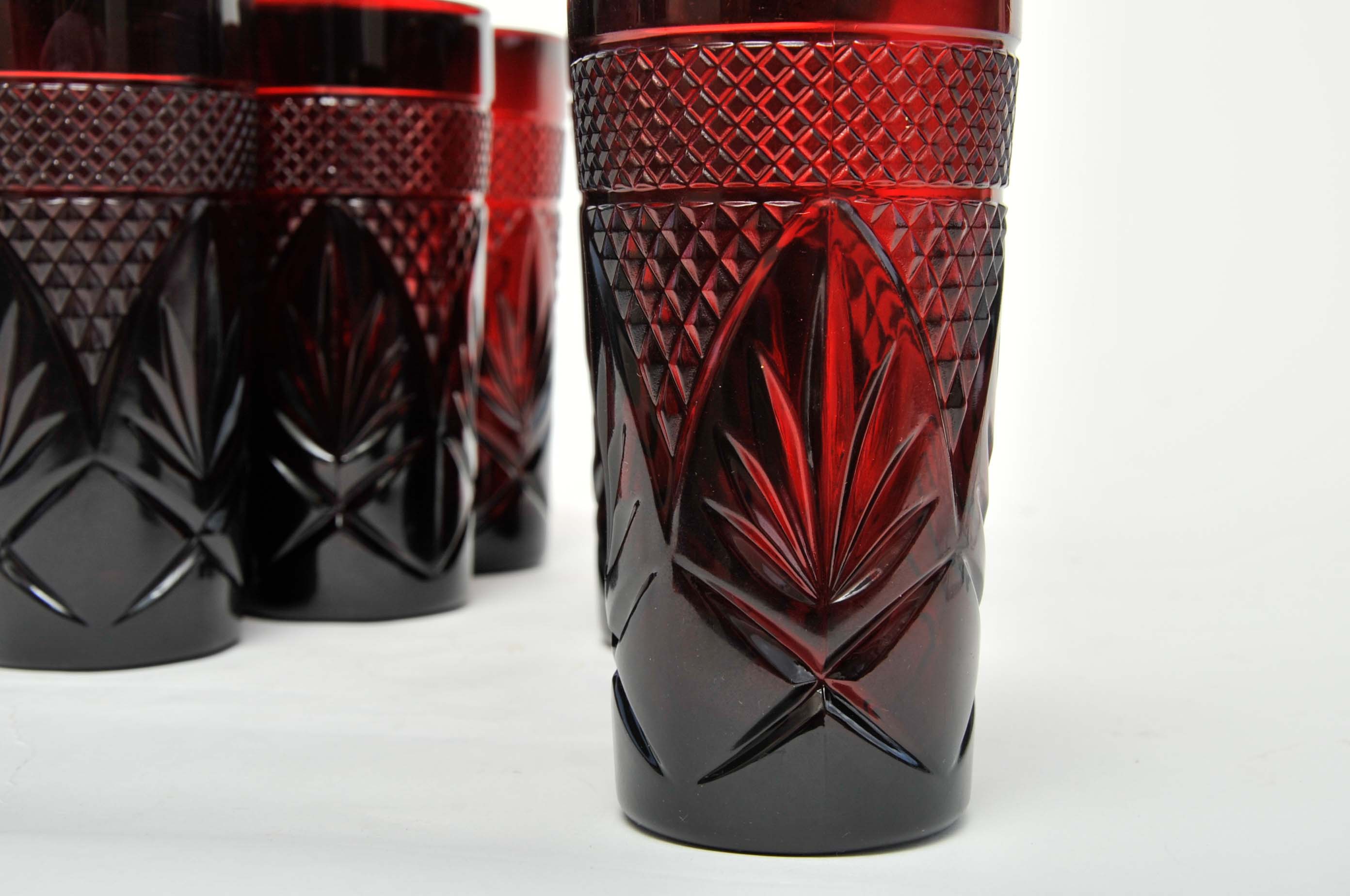 Red Pressed Highball Glasses