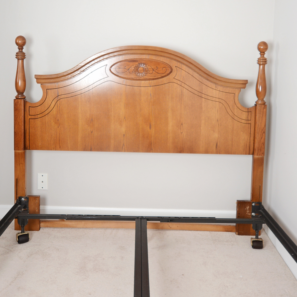Traditional Style Queen Oak Headboard and Metal Frame