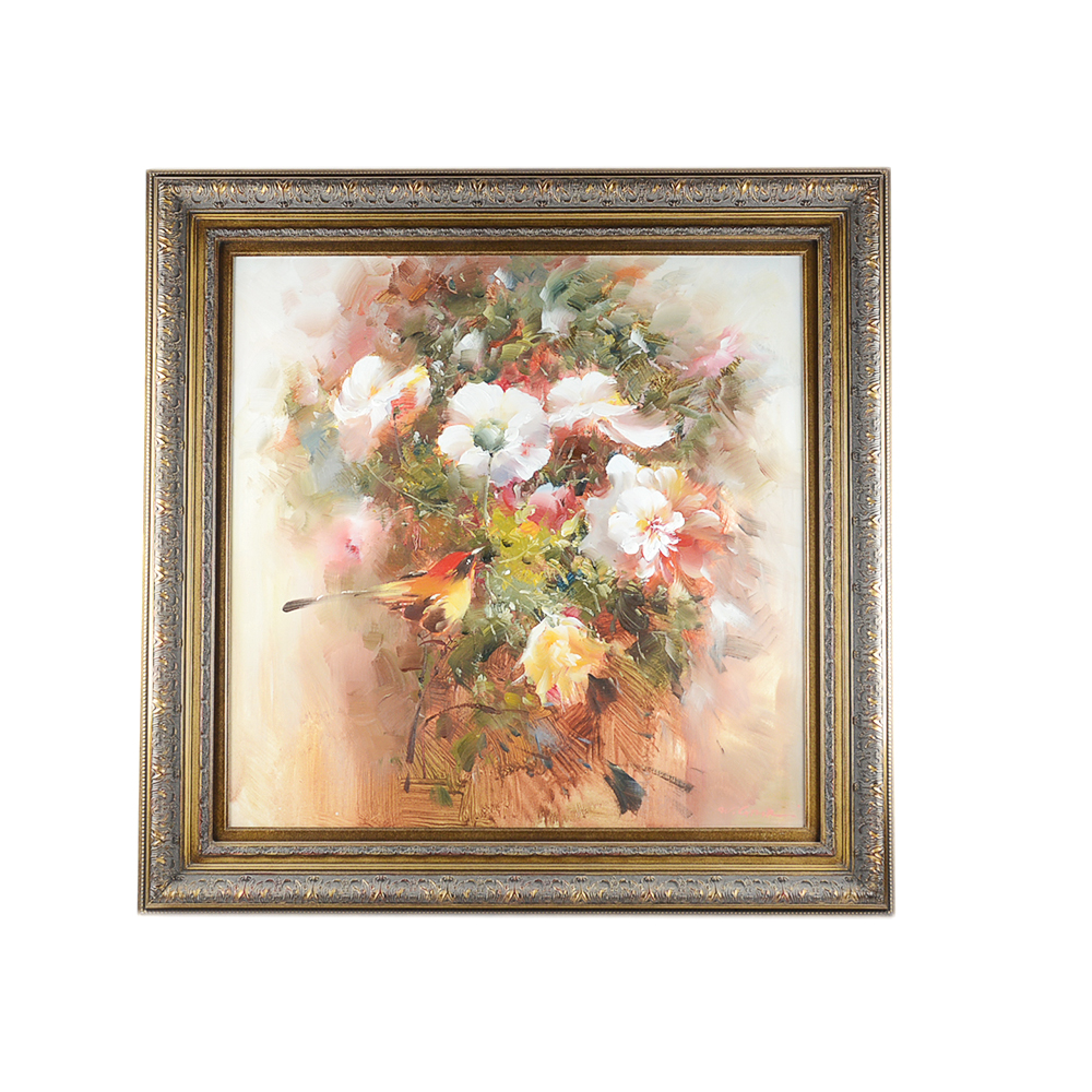 Pair of Original Floral Oil Paintings on Canvas