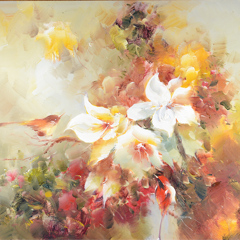 Pair of Original Floral Oil Paintings on Canvas