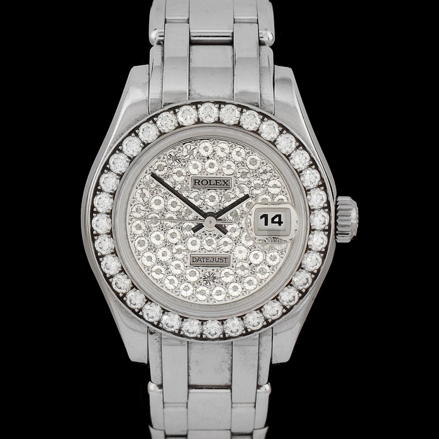 Women's 18K White Gold and Diamond Rolex Datejust Wristwatch