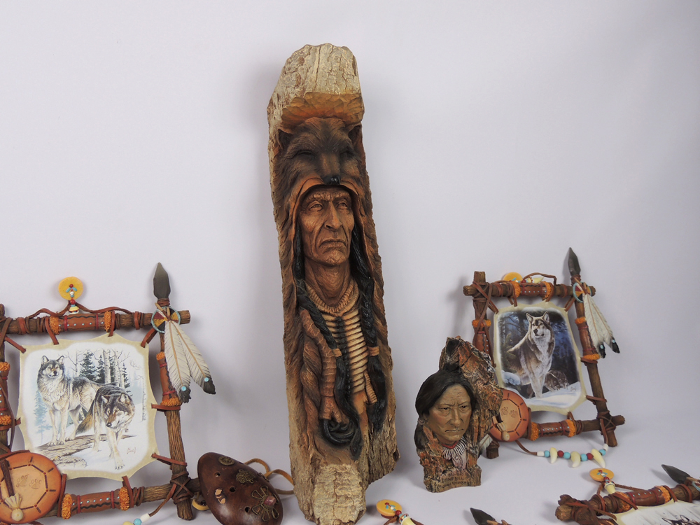 Neil J. Rose Native American Indian Sculpture and Al Agnew Wolf Art