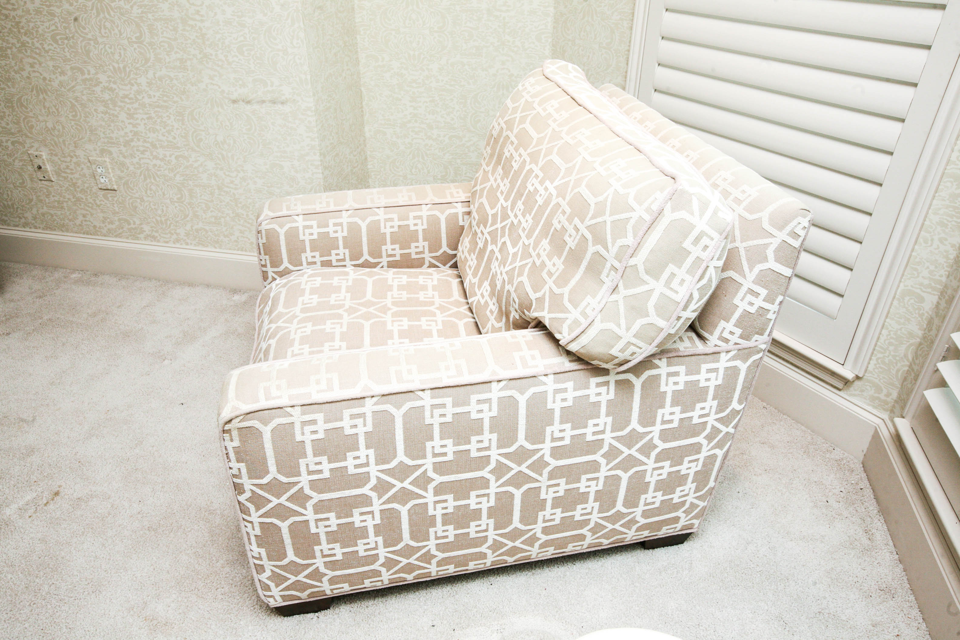 Khaki Upholstered Club Chair with Geometric Design