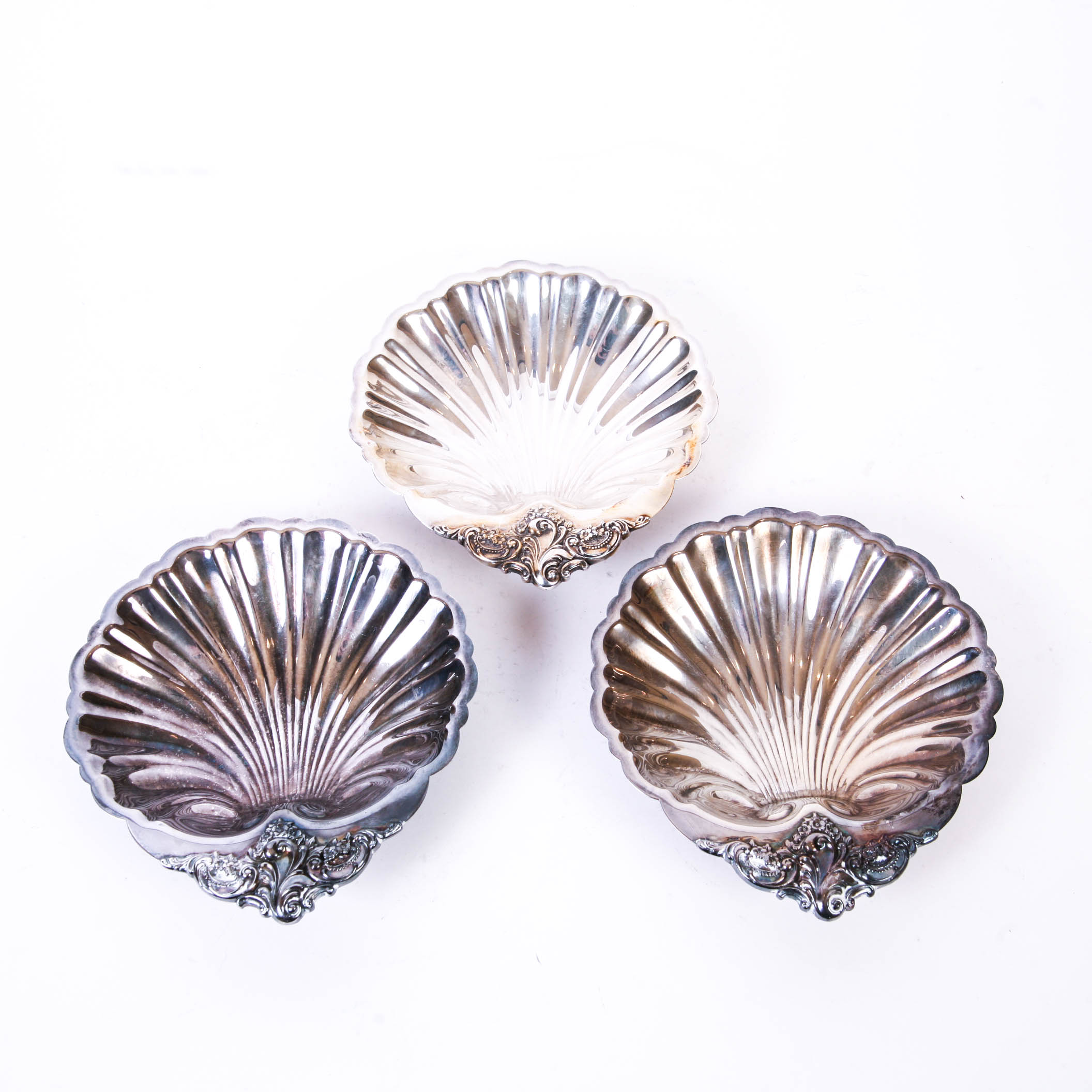 Trio of Baroque by Wallace Footed Shell Serving Dishes