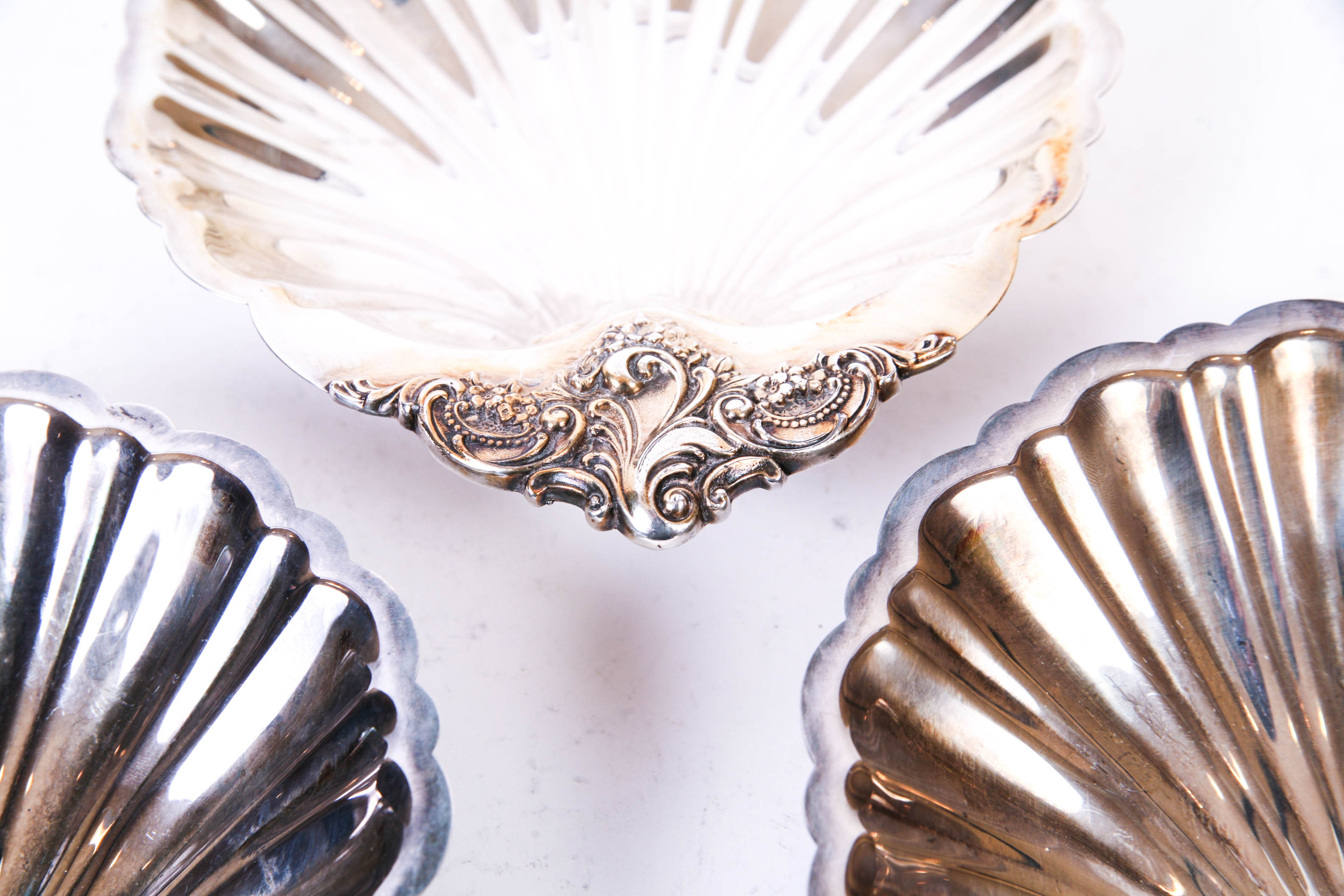 Trio of Baroque by Wallace Footed Shell Serving Dishes