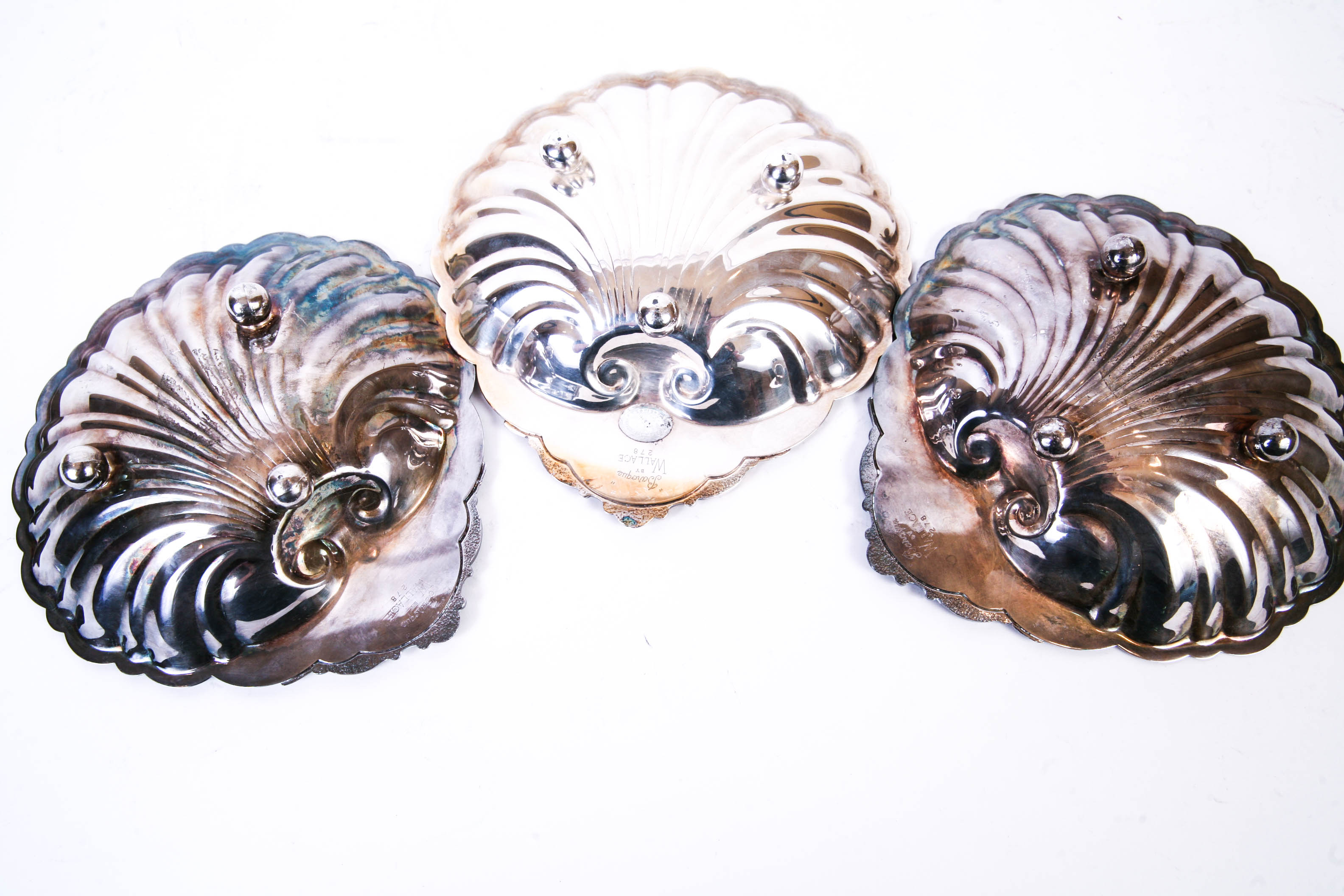Trio of Baroque by Wallace Footed Shell Serving Dishes
