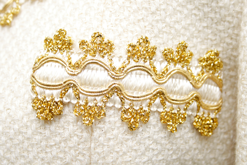 Vintage Chanel-Style Ivory and Gold Women's Skirt Suit