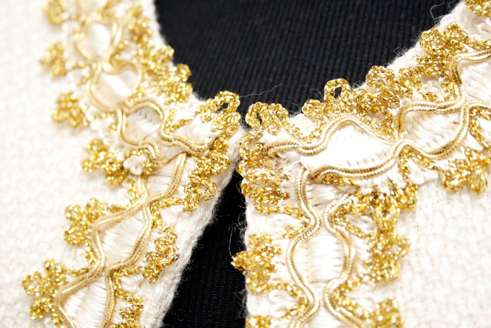 Vintage Chanel-Style Ivory and Gold Women's Skirt Suit